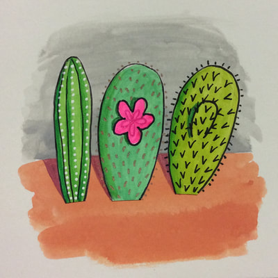 I produced a cactus a day (9 x 9 cm paint, collage, origami, mixed media) for 100 days